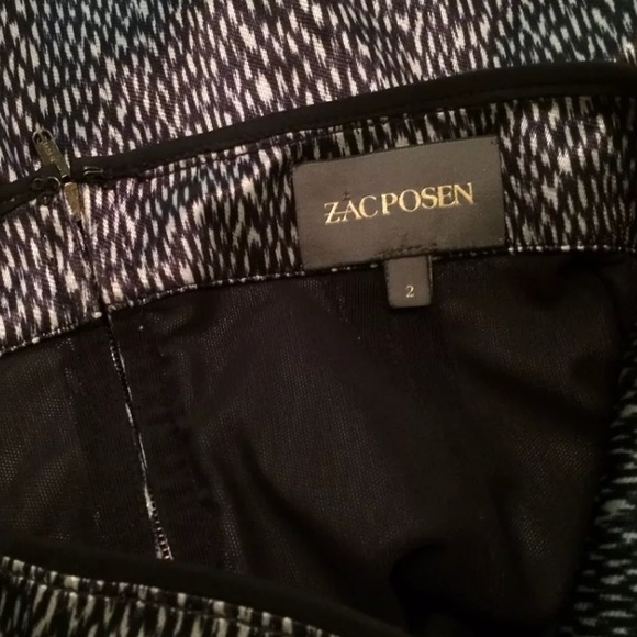 ZAC POSEN Pencil Skirt Geo Print Black Gray Piping Straight Dot Brushed High W - Picture 6 of 7